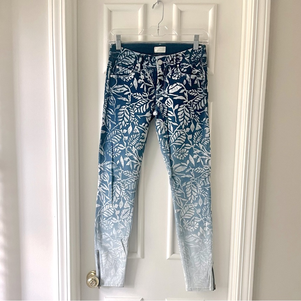 Mother Denim Magical Flowers in the Forest of Dreams Looker Ankle Zip Skinny